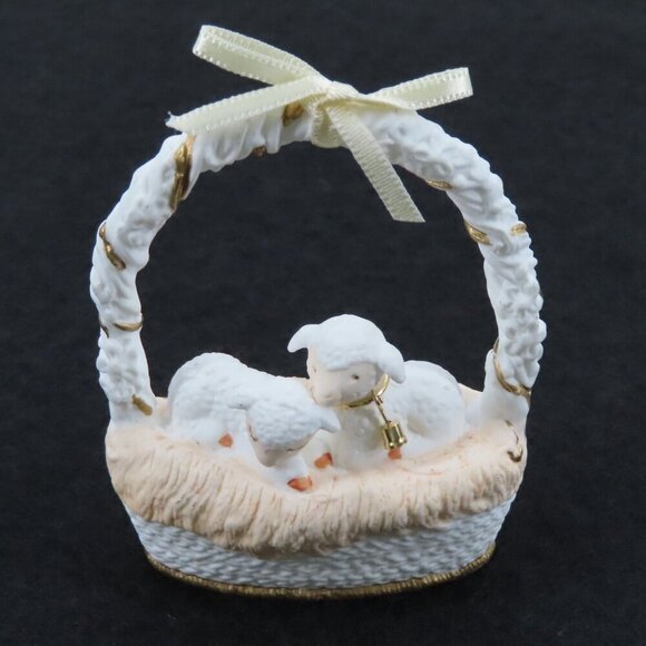 Hallmark Lambs Basket Bone China Christmas Is Gentle Christmas Ornament 1987 VTG - Picture 8 of 9